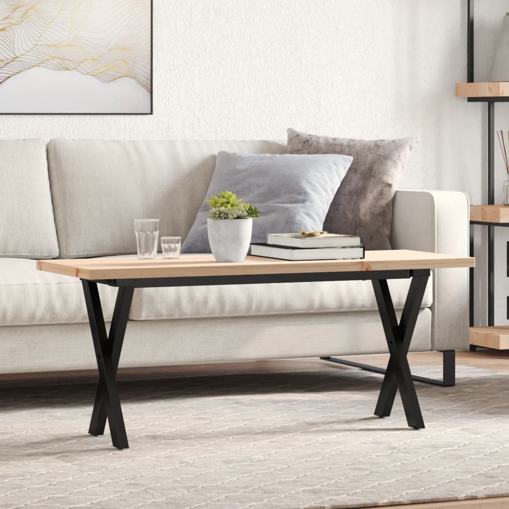 vidaXL Masă de cafea, cadru X, 110x40x45,5 cm, lemn masiv pin și Oţel
