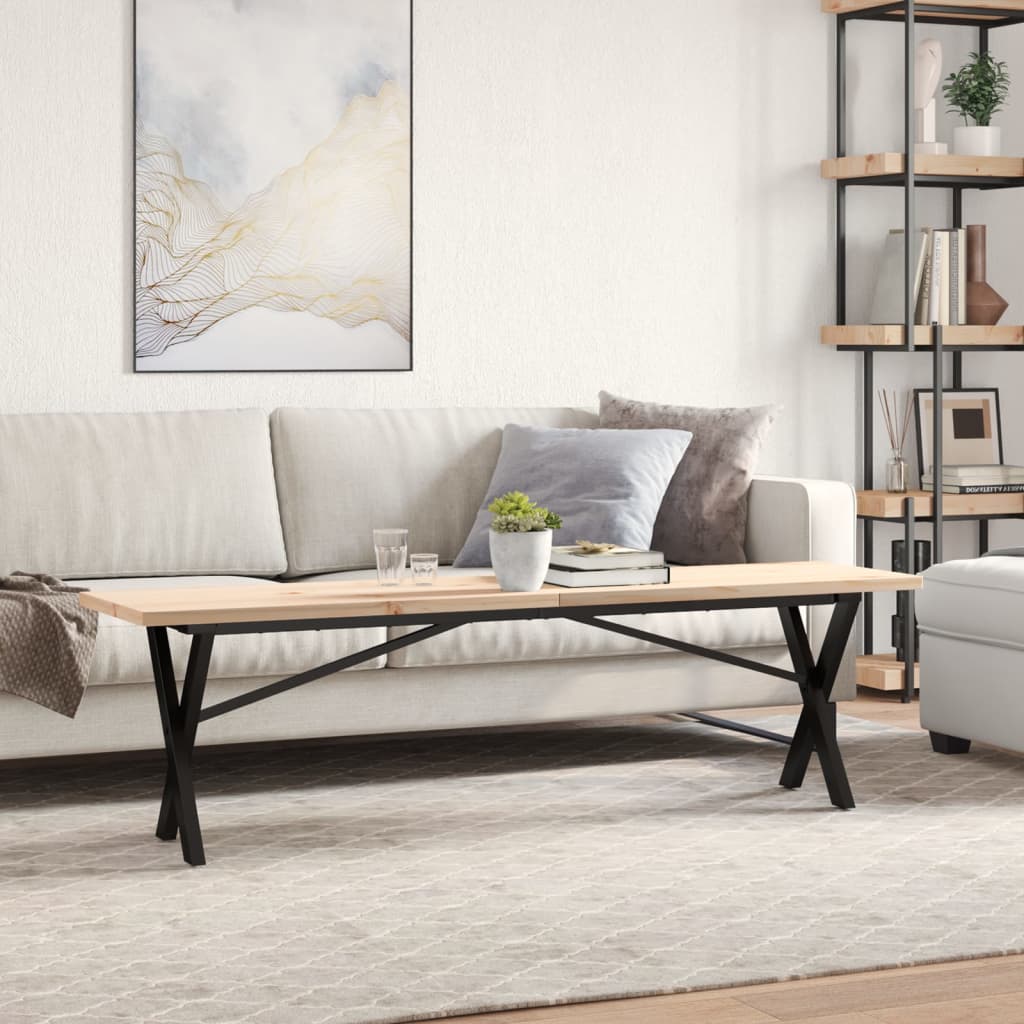 vidaXL Masă de cafea, cadru X, 160x40x45,5 cm, lemn masiv pin și Oţel