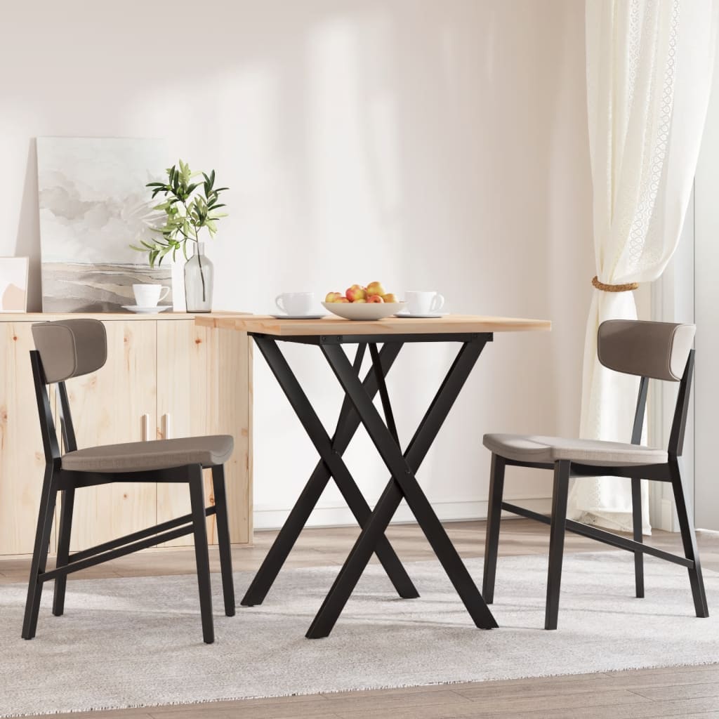 vidaXL Masă bucătărie, cadru X, 70x70x75,5 cm lemn masiv pin și Oţel