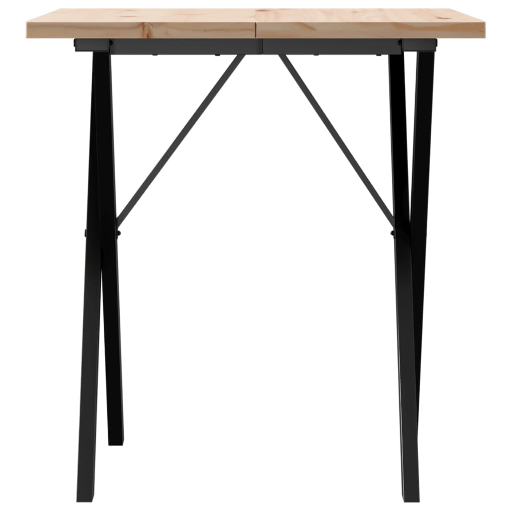 vidaXL Masă bucătărie, cadru X, 70x70x75,5 cm lemn masiv pin și Oţel