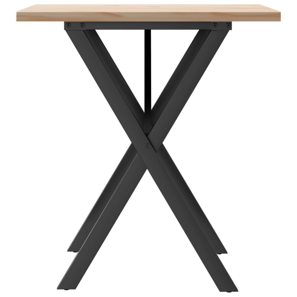 vidaXL Masă bucătărie, cadru X, 70x70x75,5 cm lemn masiv pin și Oţel