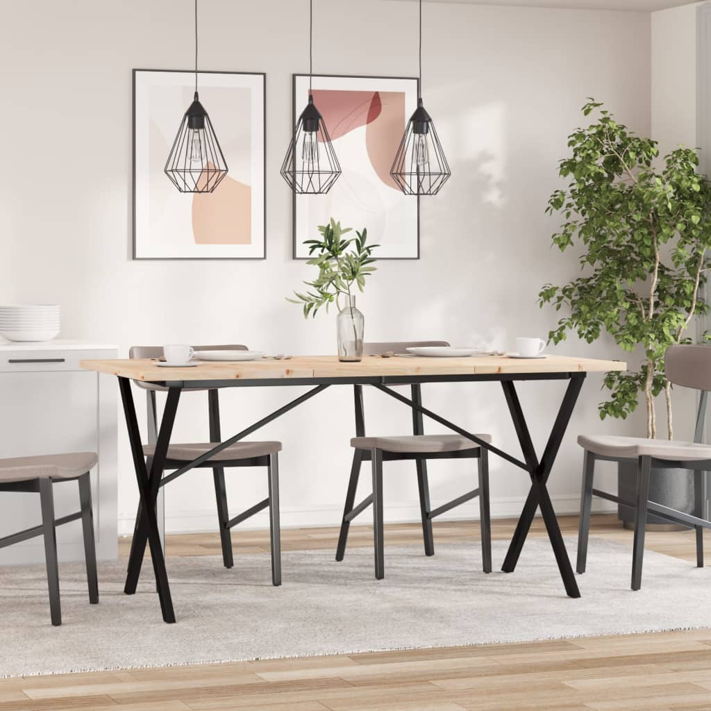 vidaXL Masă bucătărie, cadru X, 140x80x75,5 cm lemn masiv pin și Oţel
