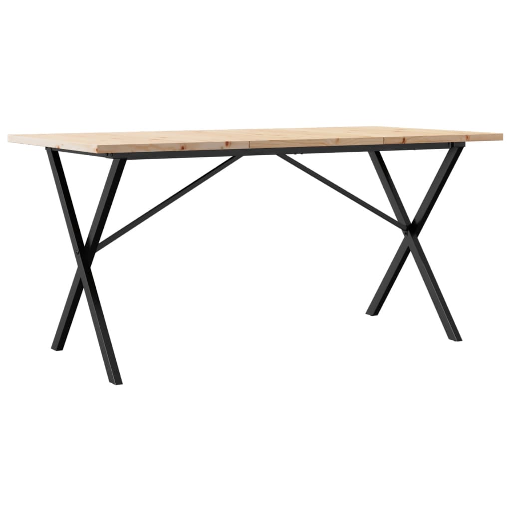 vidaXL Masă bucătărie, cadru X, 140x80x75,5 cm lemn masiv pin și Oţel