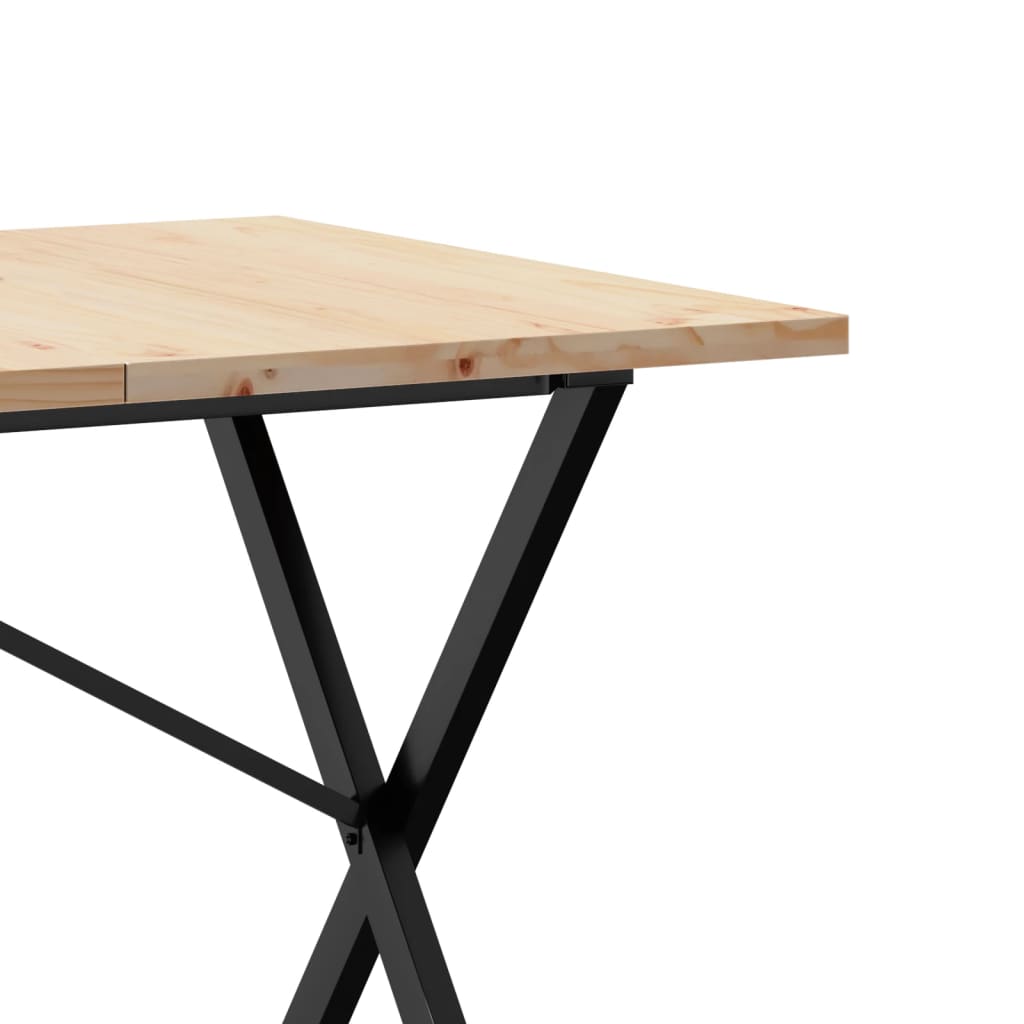 vidaXL Masă bucătărie, cadru X, 140x80x75,5 cm lemn masiv pin și Oţel