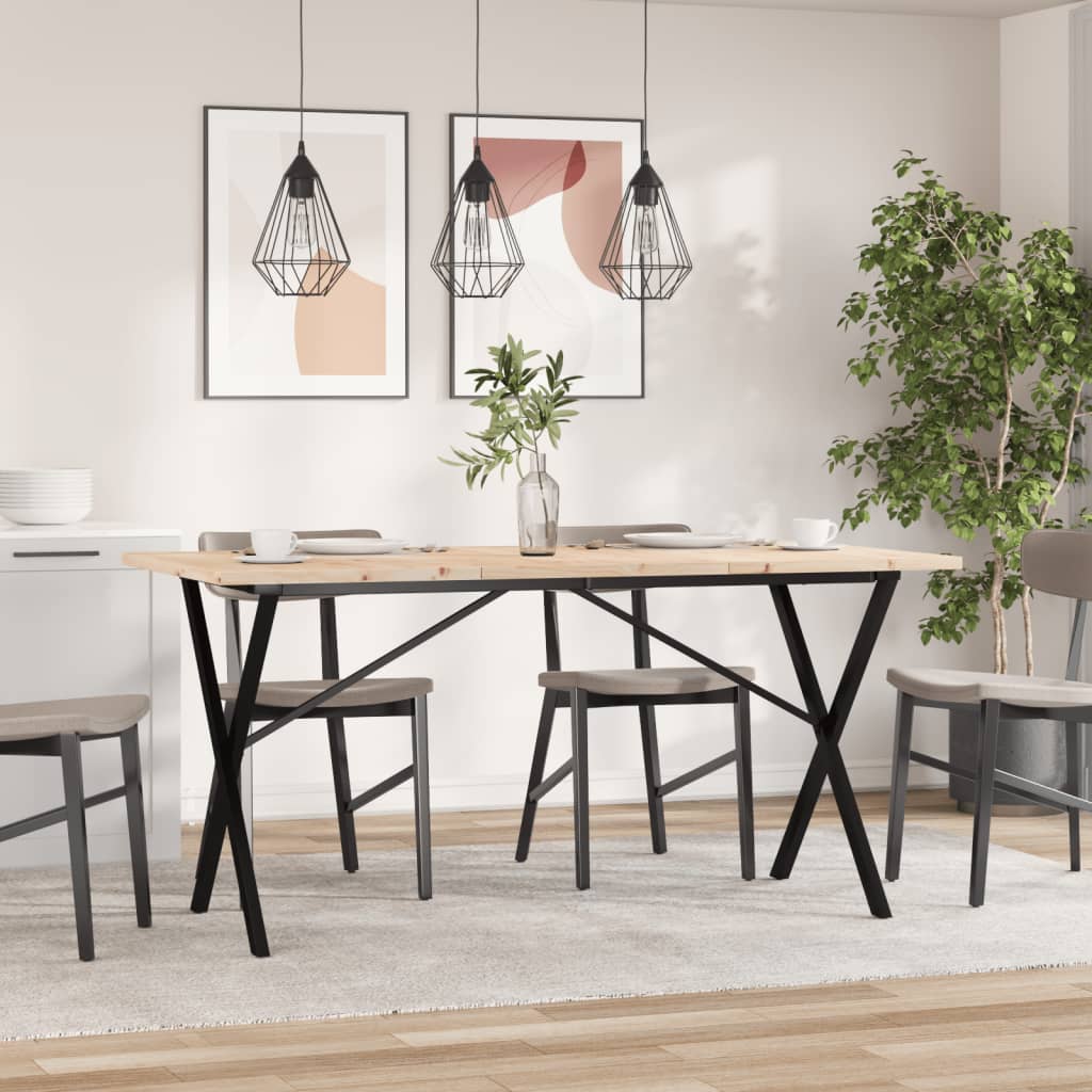 vidaXL Masă bucătărie, cadru X, 160x80x75,5 cm lemn masiv pin și Oţel
