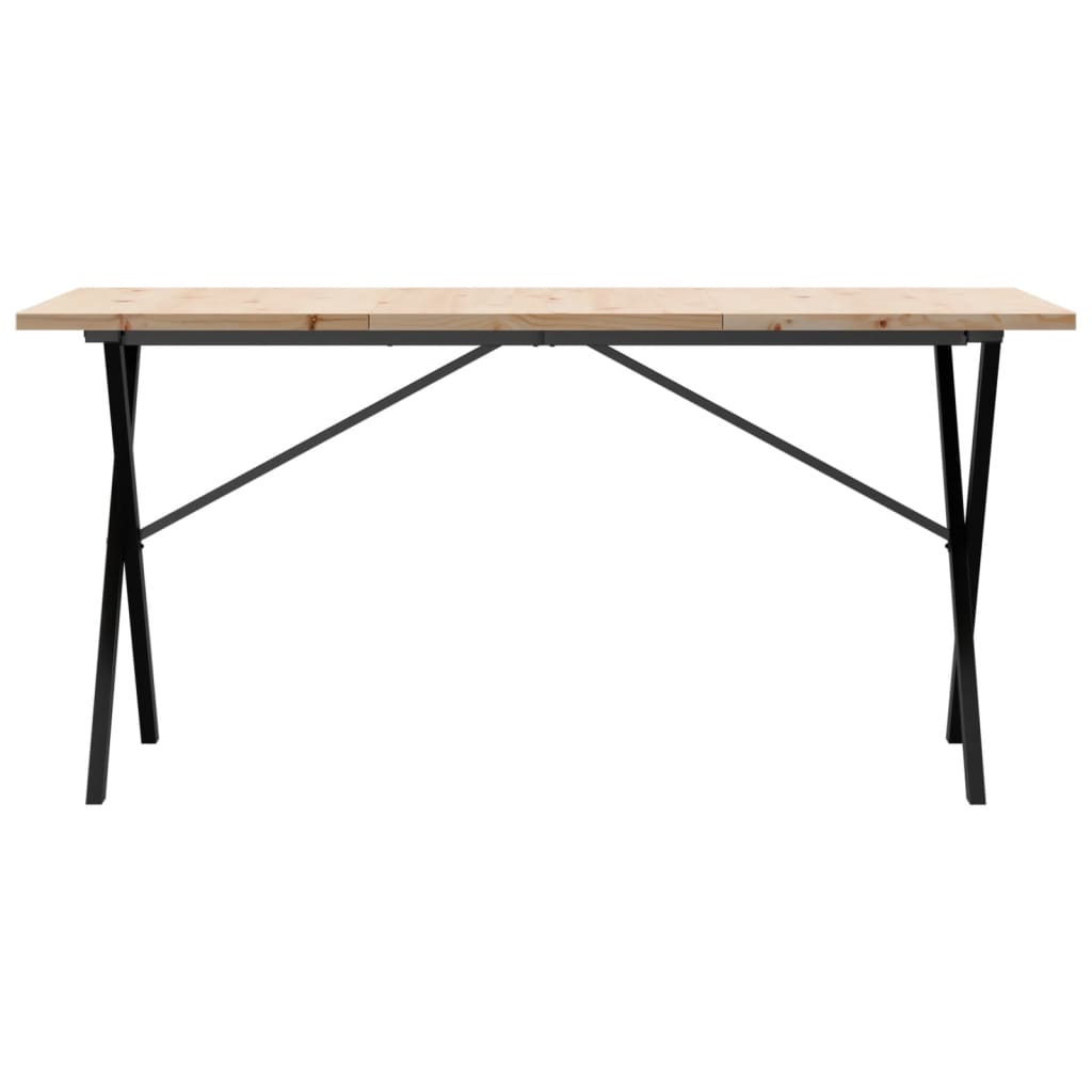 vidaXL Masă bucătărie, cadru X, 160x80x75,5 cm lemn masiv pin și Oţel