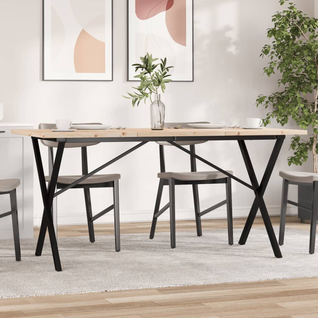 vidaXL Masă bucătărie, cadru X, 160x80x75,5 cm lemn masiv pin și Oţel