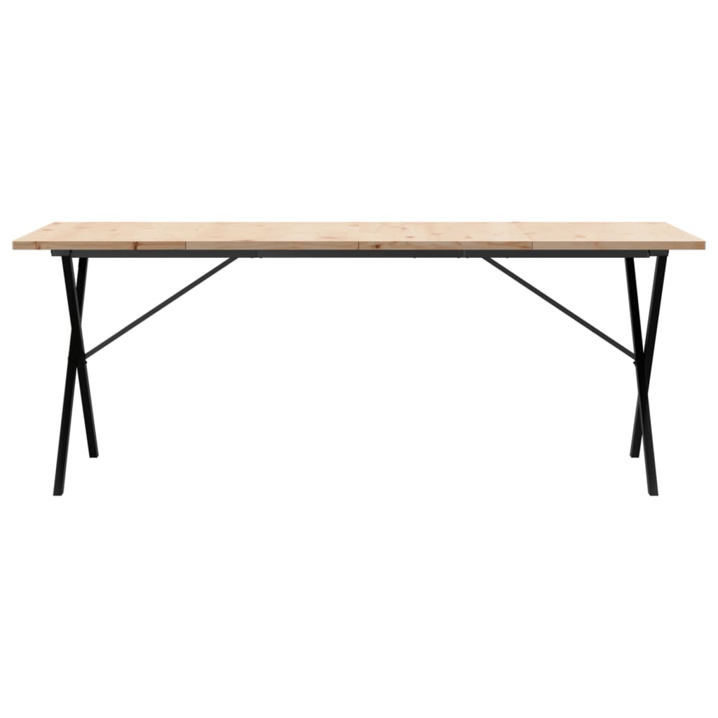 vidaXL Masă bucătărie, cadru X, 200x100x75,5cm lemn masiv pin și Oţel vidaXL Masă bucătărie, cadru X, 200x100x75,5cm lemn masiv pin și Oţel