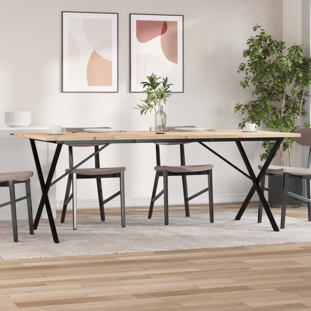vidaXL Masă bucătărie, cadru X, 200x100x75,5cm lemn masiv pin și Oţel vidaXL Masă bucătărie, cadru X, 200x100x75,5cm lemn masiv pin și Oţel