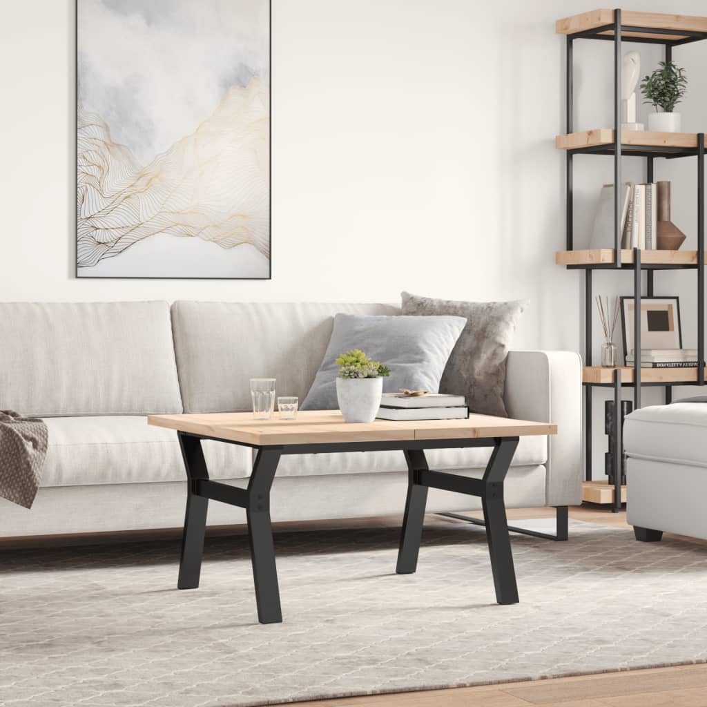 vidaXL Masă de cafea, cadru Y, 80x80x45,5 cm, lemn masiv pin și Oţel