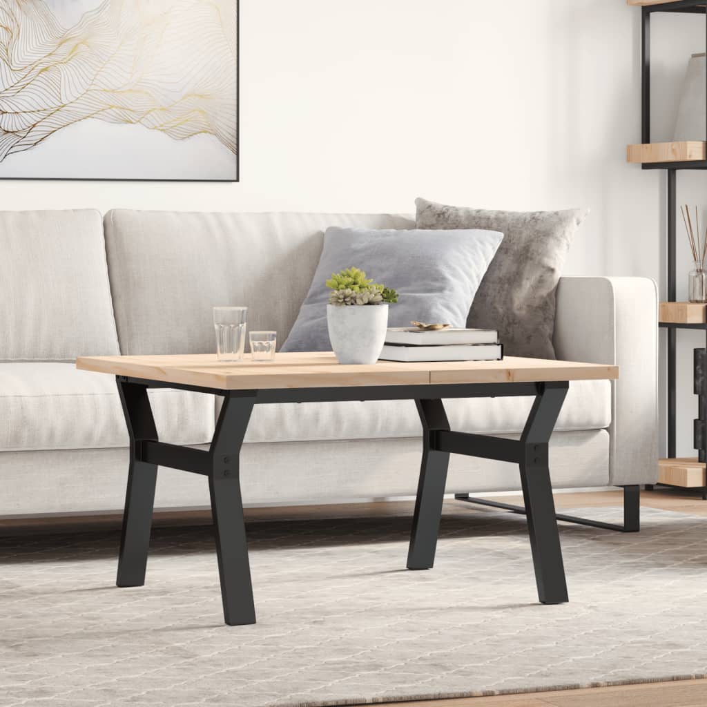 vidaXL Masă de cafea, cadru Y, 80x80x45,5 cm, lemn masiv pin și Oţel