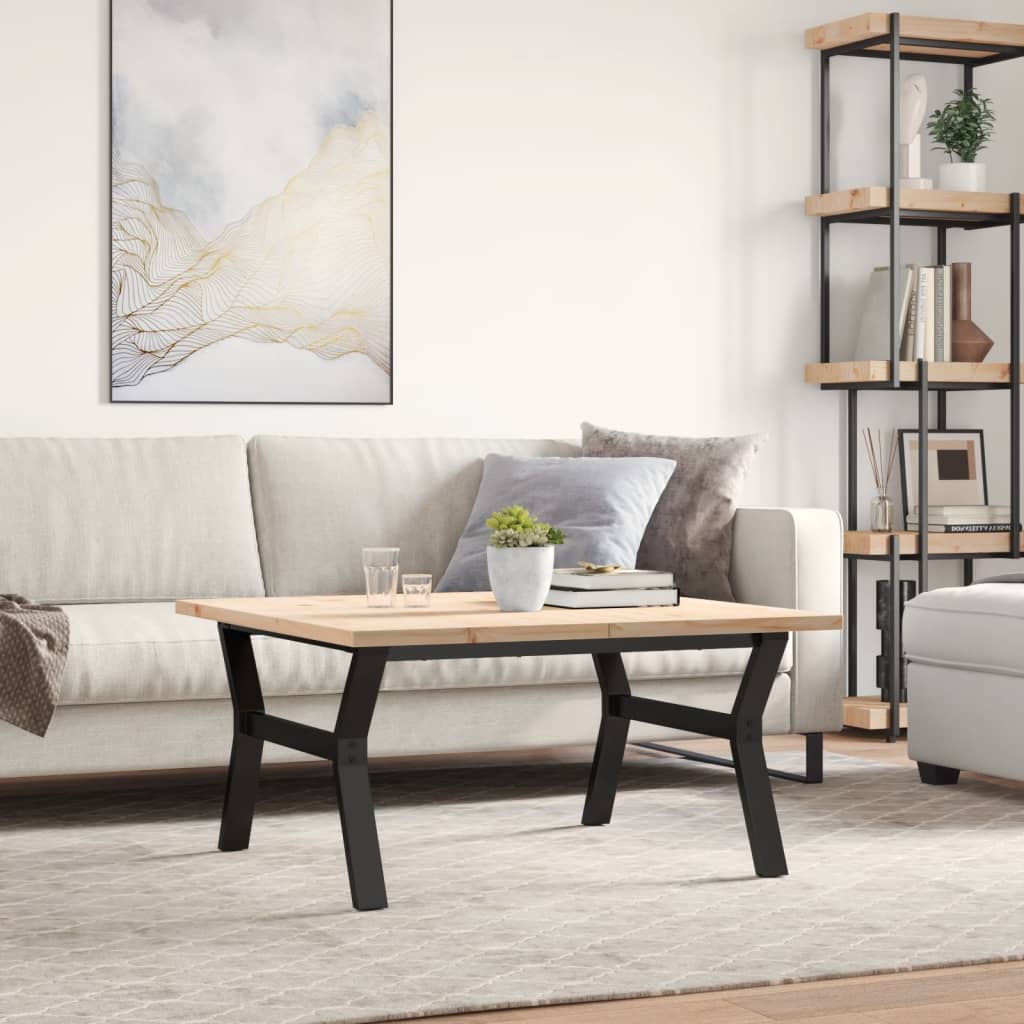 vidaXL Masă de cafea, cadru Y, 90x90x45,5 cm, lemn masiv pin și Oţel