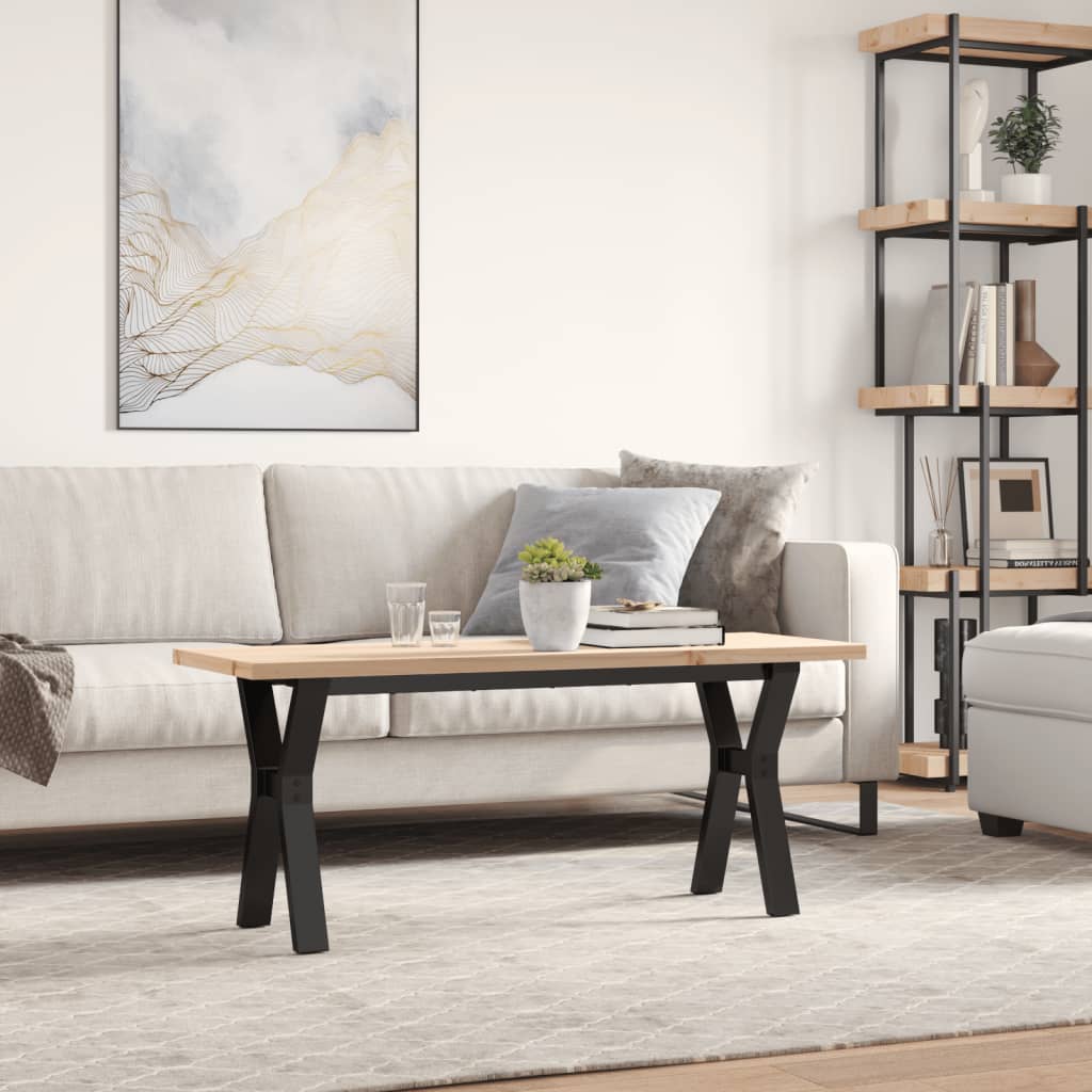 vidaXL Masă de cafea, cadru Y, 110x40x45,5 cm, lemn masiv pin și Oţel vidaXL Masă de cafea, cadru Y, 110x40x45,5 cm, lemn masiv pin și Oţel