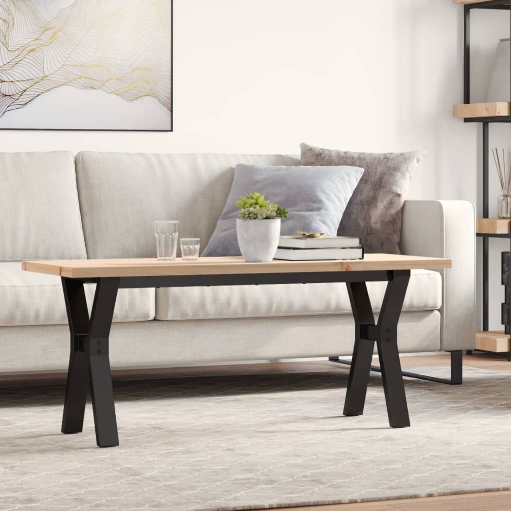 vidaXL Masă de cafea, cadru Y, 110x40x45,5 cm, lemn masiv pin și Oţel vidaXL Masă de cafea, cadru Y, 110x40x45,5 cm, lemn masiv pin și Oţel