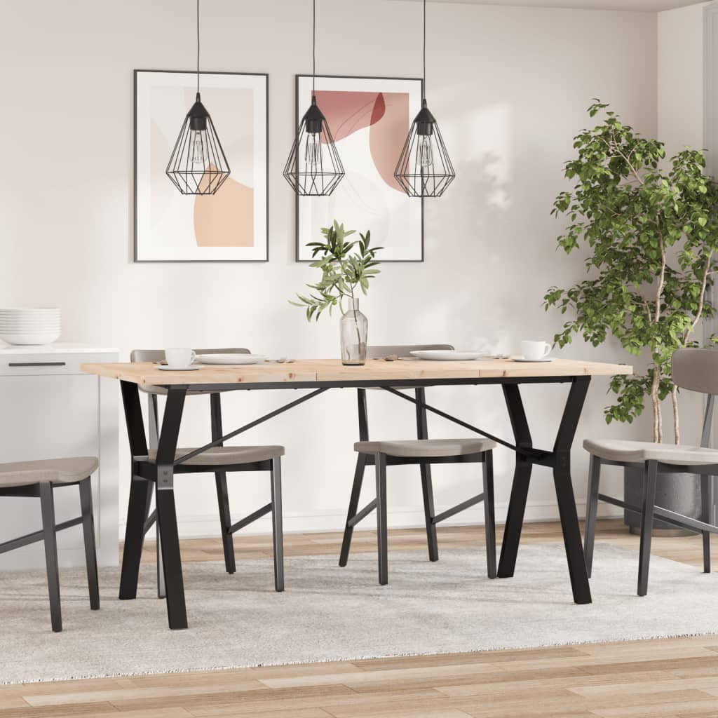 vidaXL Masă bucătărie, cadru Y, 140x80x75,5 cm lemn masiv pin și Oţel