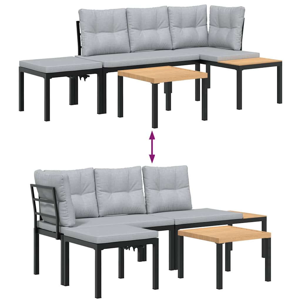 vidaXL Bănci grădină cu perne, 2 buc., negru oțel vopsit electrostatic