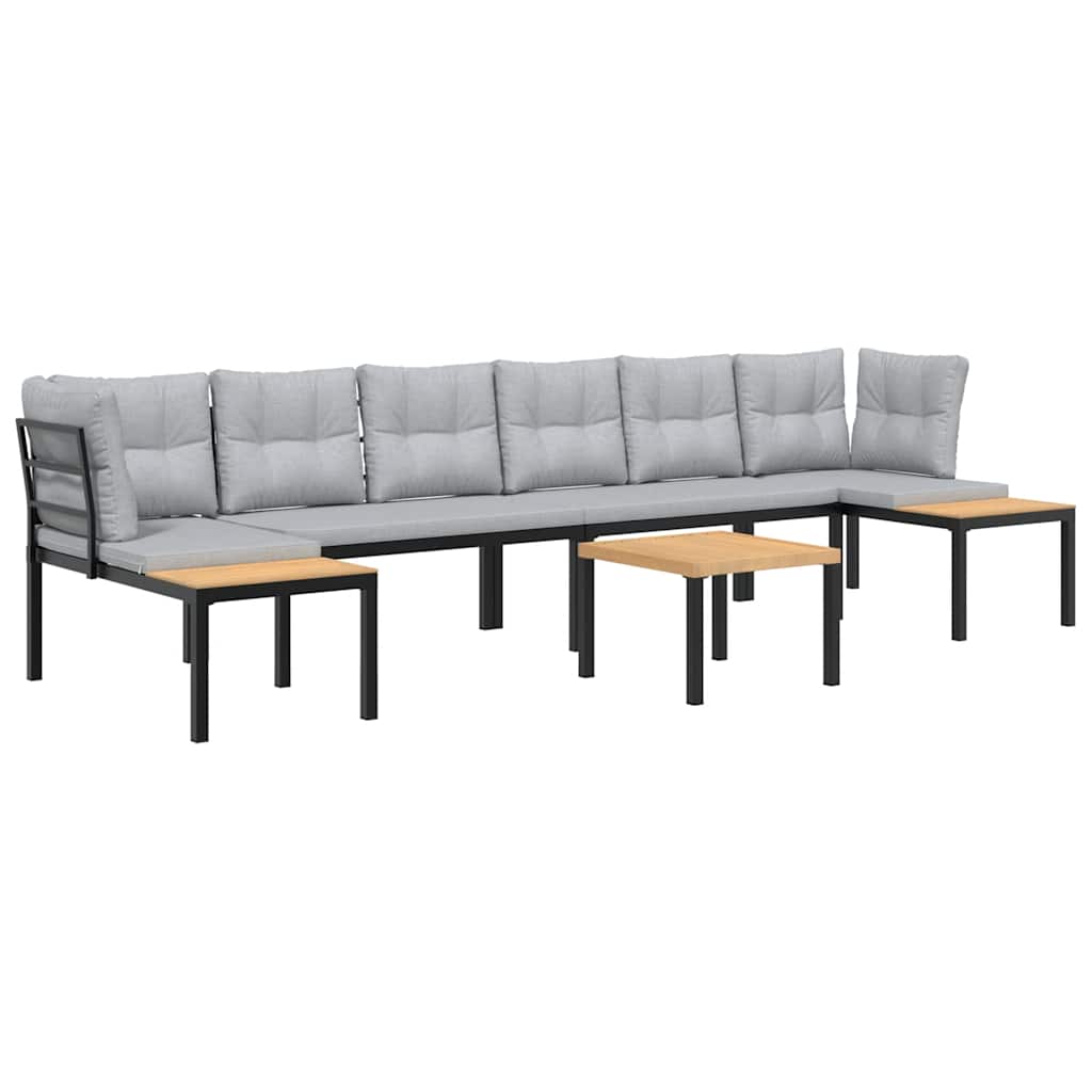 vidaXL Set canapea de grădină, 5 piese, cu perne, negru, oțel vopsit