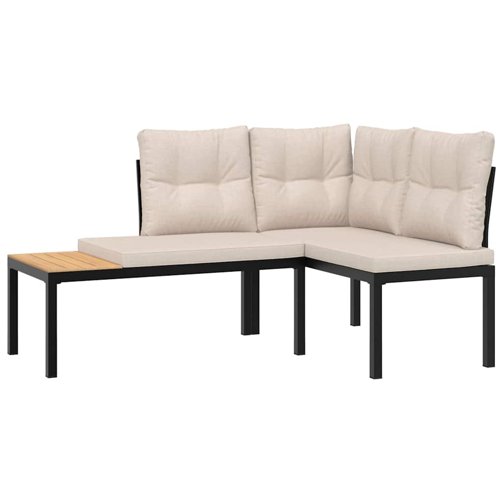 vidaXL Set canapea de grădină, 4 piese, cu perne, negru, oțel vopsit