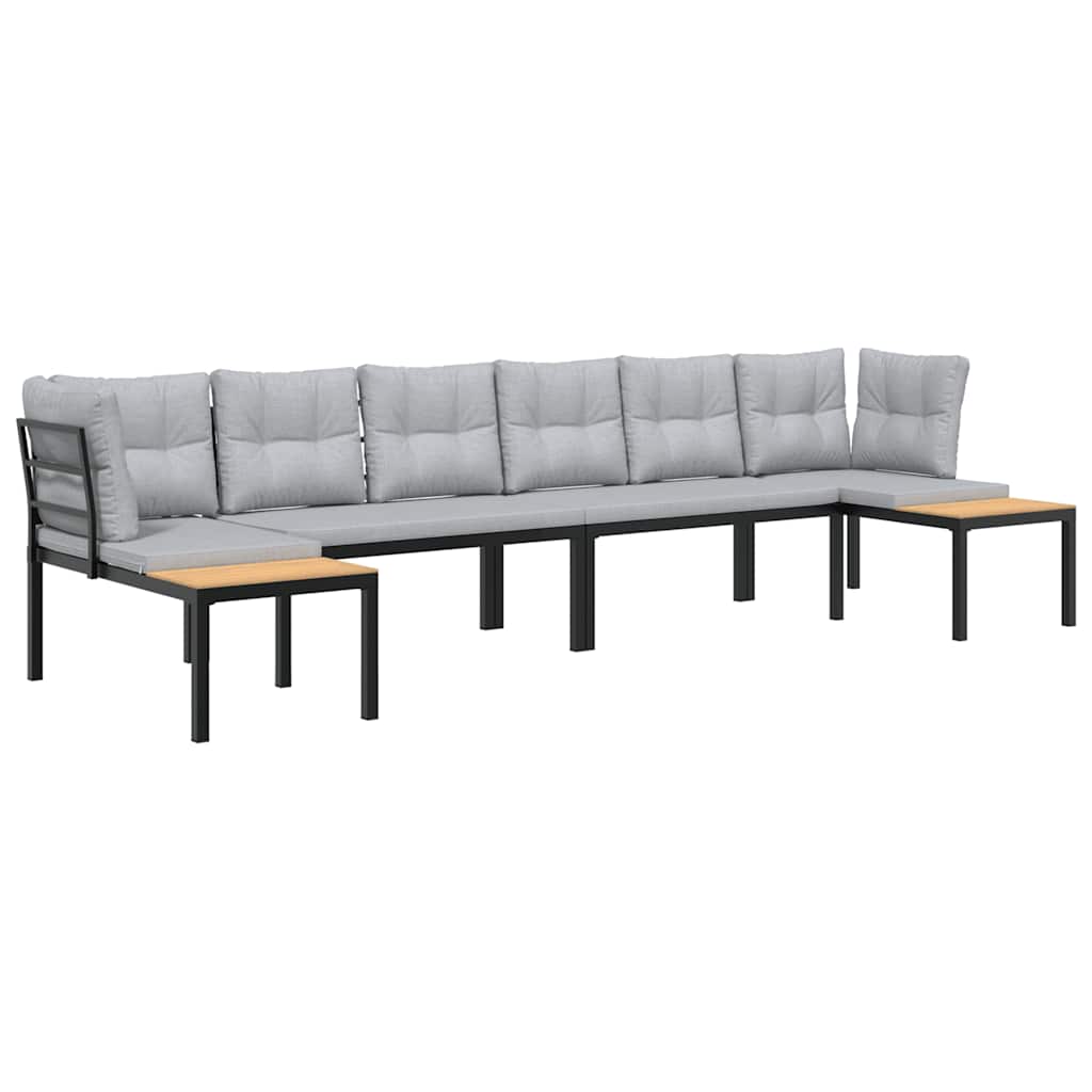 vidaXL Set canapea de grădină, 4 piese, cu perne, negru, oțel vopsit