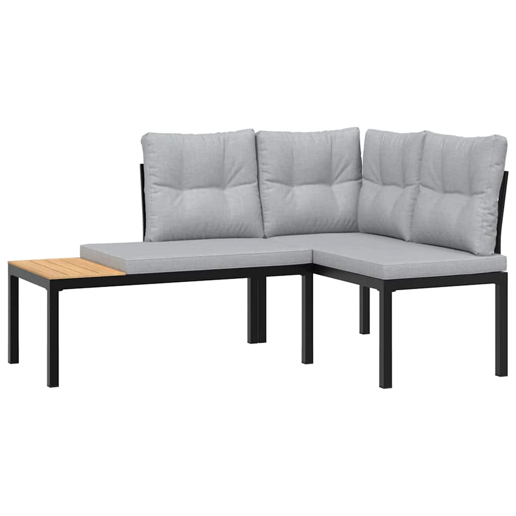 vidaXL Set canapea de grădină, 4 piese, cu perne, negru, oțel vopsit