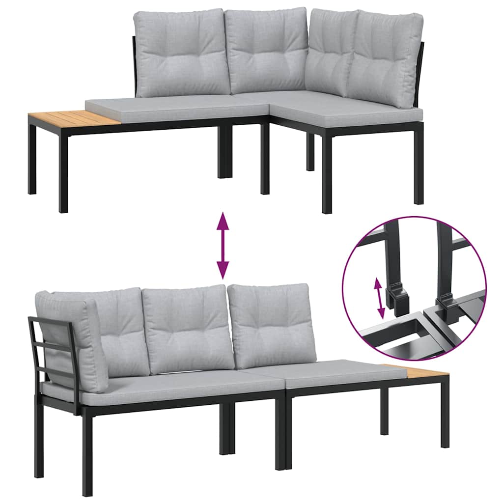 vidaXL Set canapea de grădină, 4 piese, cu perne, negru, oțel vopsit