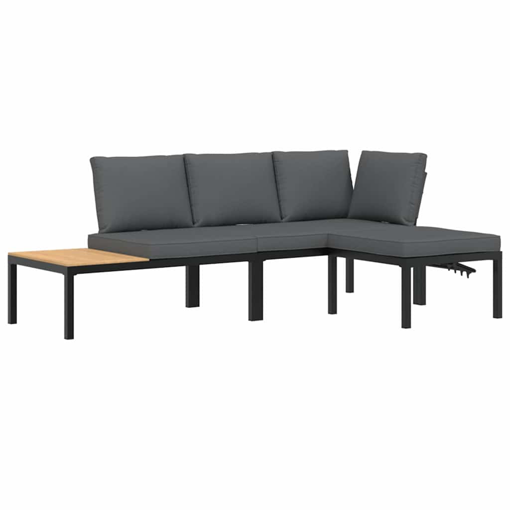 vidaXL Set canapea de grădină, 3 piese, cu perne, negru, aluminiu