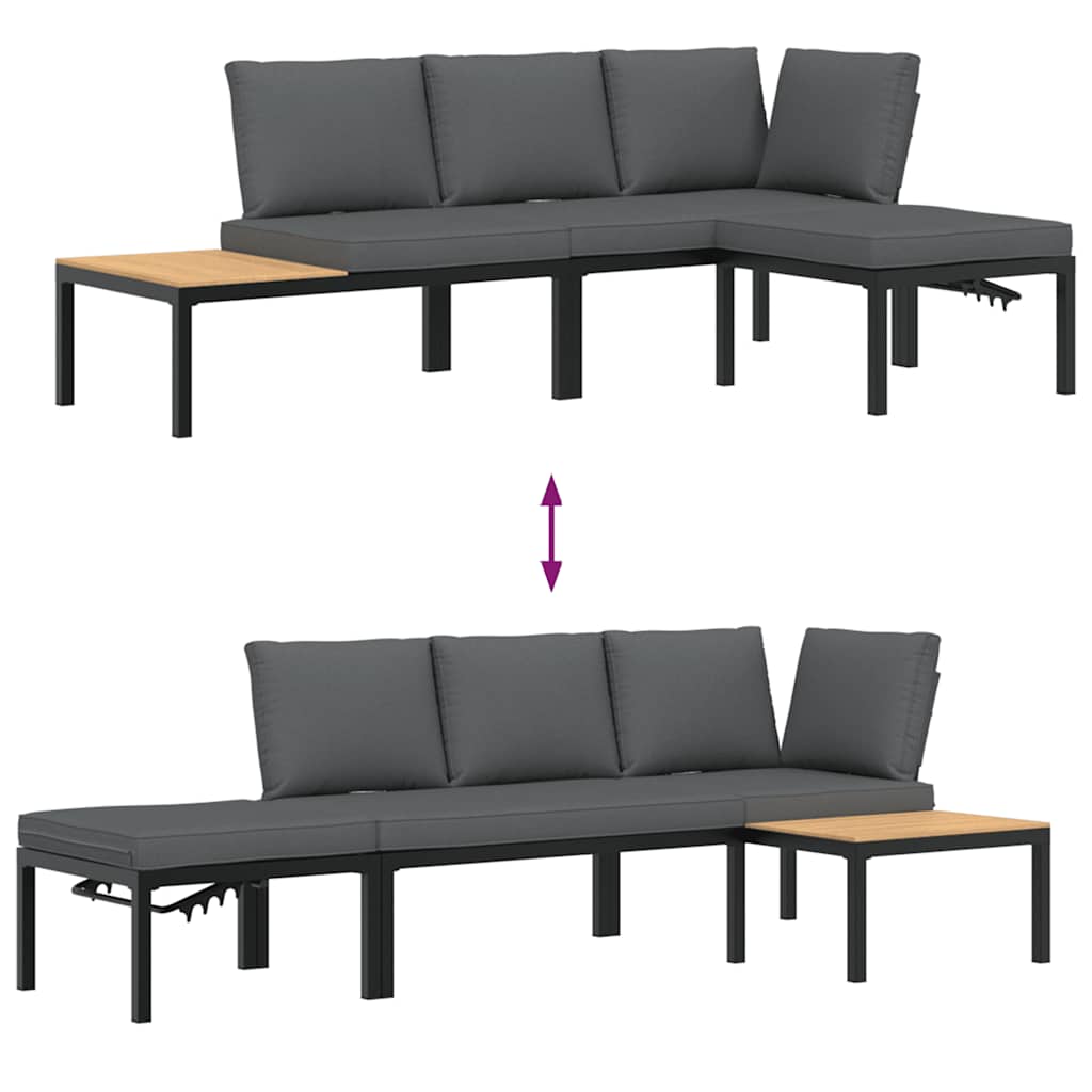 vidaXL Set canapea de grădină, 3 piese, cu perne, negru, aluminiu