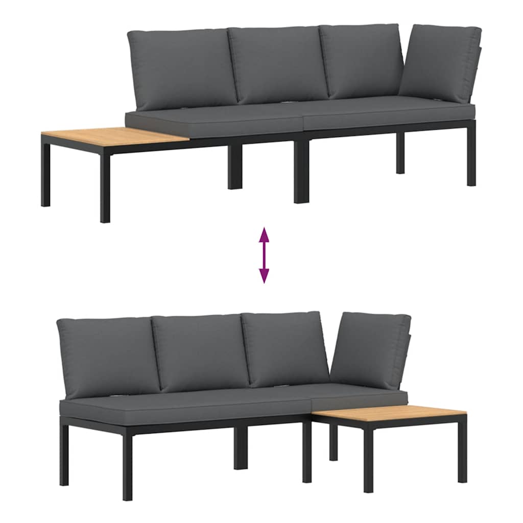vidaXL Set canapea de grădină, 2 piese, cu perne, negru, aluminiu