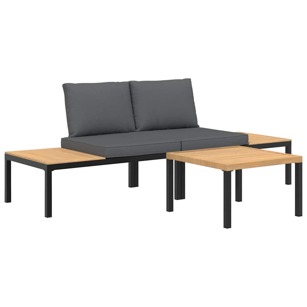 vidaXL Set canapea de grădină, 3 piese, cu perne, negru, aluminiu