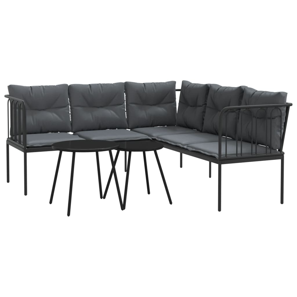 vidaXL Set canapea de grădină cu perne, negru, oțel și textilenă vidaXL Set canapea de grădină cu perne, negru, oțel și textilenă