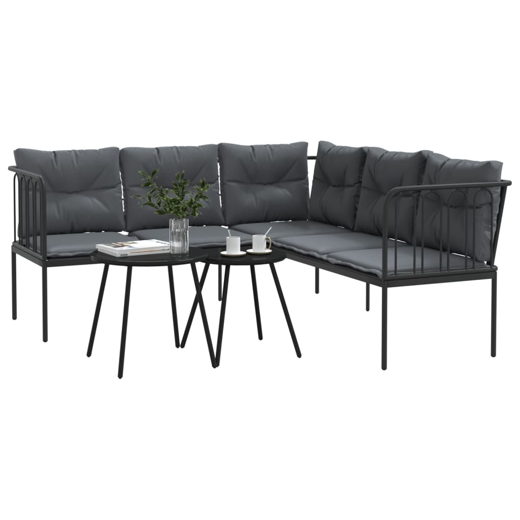 vidaXL Set canapea de grădină cu perne, negru, oțel și textilenă vidaXL Set canapea de grădină cu perne, negru, oțel și textilenă