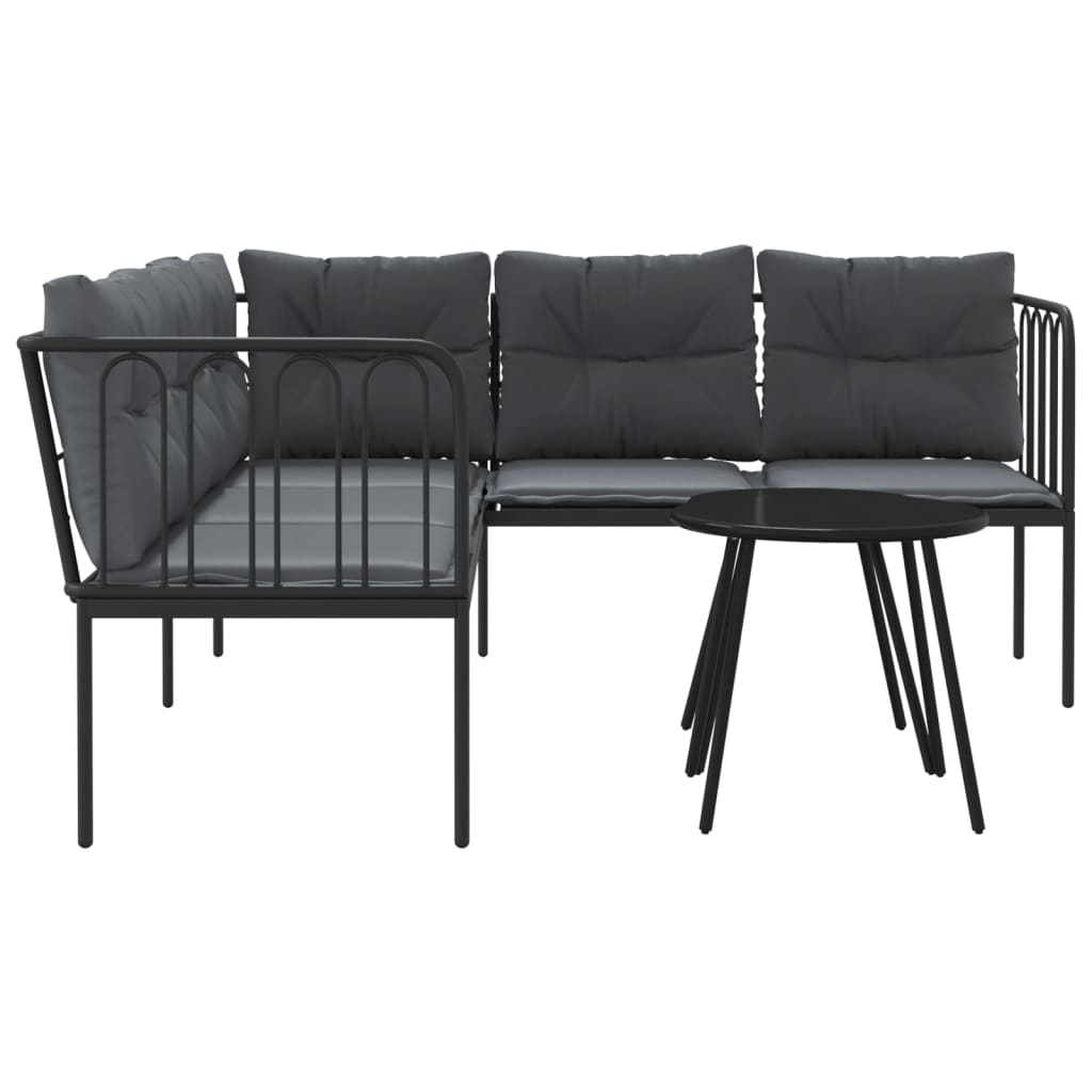 vidaXL Set canapea de grădină cu perne, negru, oțel și textilenă vidaXL Set canapea de grădină cu perne, negru, oțel și textilenă