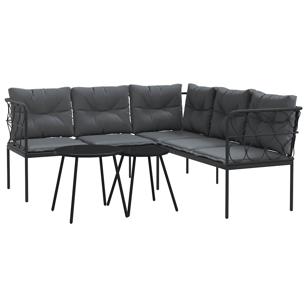 vidaXL Set canapea de grădină cu perne, negru, oțel și textilenă vidaXL Set canapea de grădină cu perne, negru, oțel și textilenă