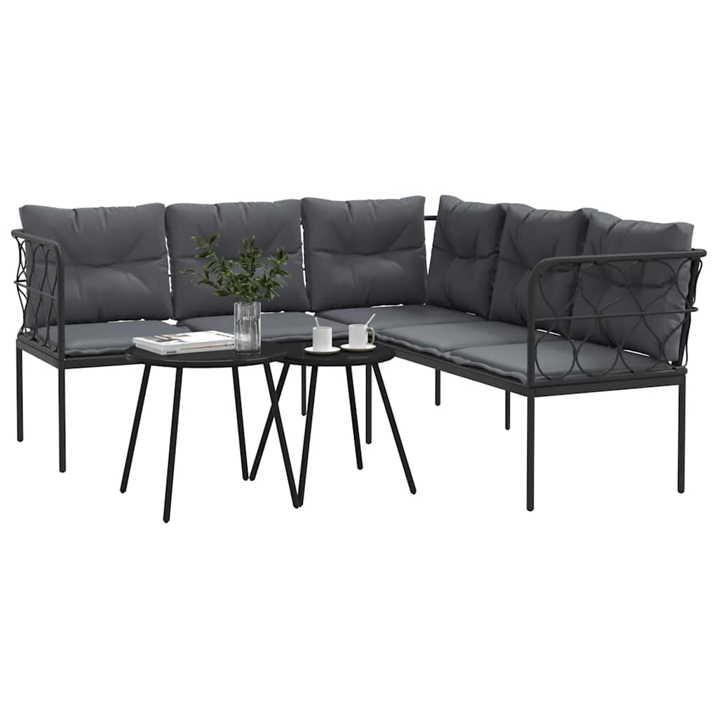 vidaXL Set canapea de grădină cu perne, negru, oțel și textilenă vidaXL Set canapea de grădină cu perne, negru, oțel și textilenă