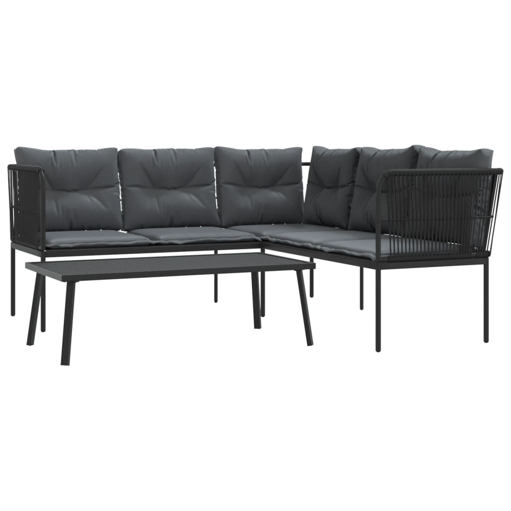 vidaXL Set canapea de grădină cu perne, negru, oțel și textilenă vidaXL Set canapea de grădină cu perne, negru, oțel și textilenă