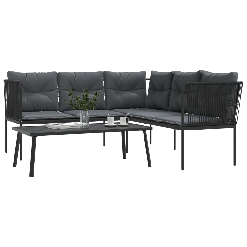 vidaXL Set canapea de grădină cu perne, negru, oțel și textilenă vidaXL Set canapea de grădină cu perne, negru, oțel și textilenă