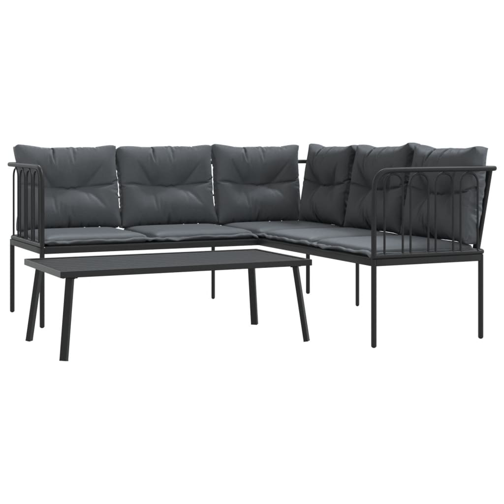 vidaXL Set canapea de grădină cu perne, negru, oțel și textilenă vidaXL Set canapea de grădină cu perne, negru, oțel și textilenă