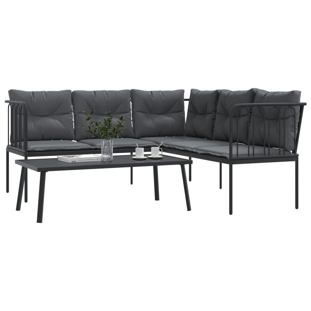 vidaXL Set canapea de grădină cu perne, negru, oțel și textilenă vidaXL Set canapea de grădină cu perne, negru, oțel și textilenă