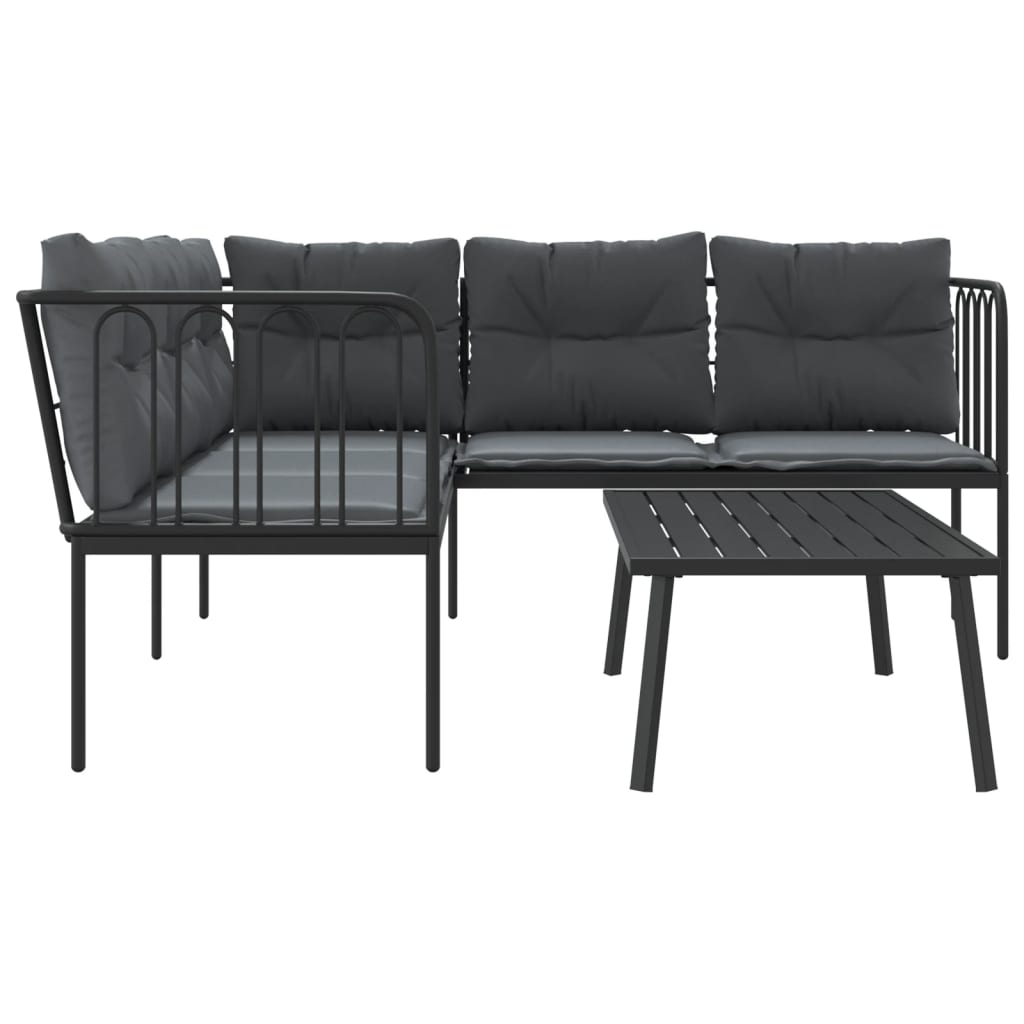 vidaXL Set canapea de grădină cu perne, negru, oțel și textilenă vidaXL Set canapea de grădină cu perne, negru, oțel și textilenă