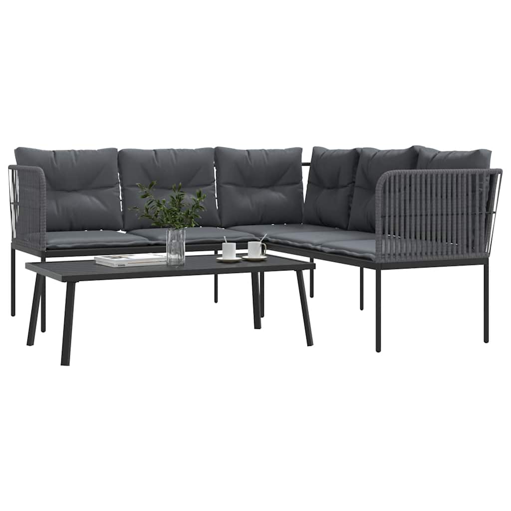 vidaXL Set canapea de grădină cu perne, negru, oțel și textilenă vidaXL Set canapea de grădină cu perne, negru, oțel și textilenă