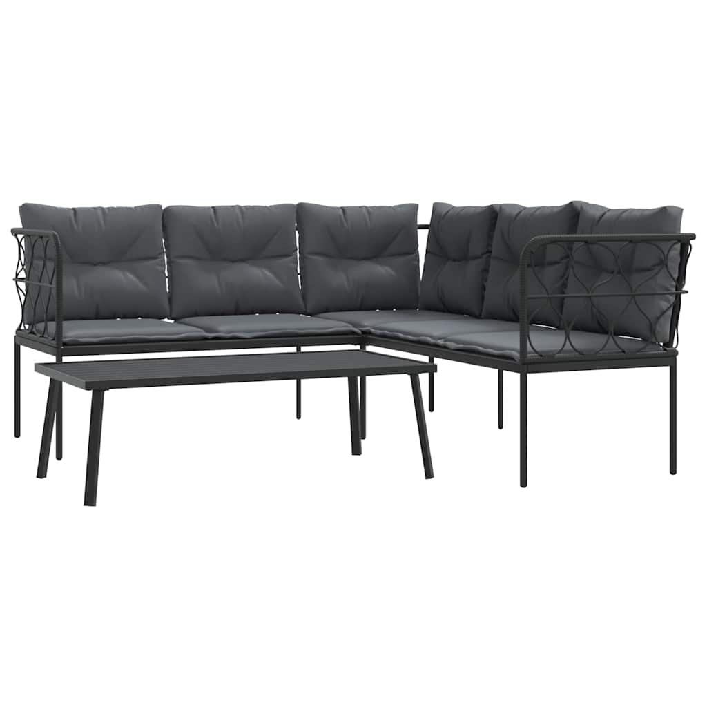 vidaXL Set canapea de grădină cu perne, negru, oțel și textilenă vidaXL Set canapea de grădină cu perne, negru, oțel și textilenă