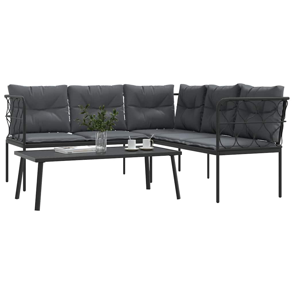 vidaXL Set canapea de grădină cu perne, negru, oțel și textilenă vidaXL Set canapea de grădină cu perne, negru, oțel și textilenă