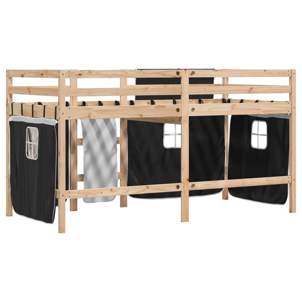vidaXL Pat etajat de copii cu perdele, 80x200 cm, lemn masiv pin vidaXL Pat etajat de copii cu perdele, 80x200 cm, lemn masiv pin