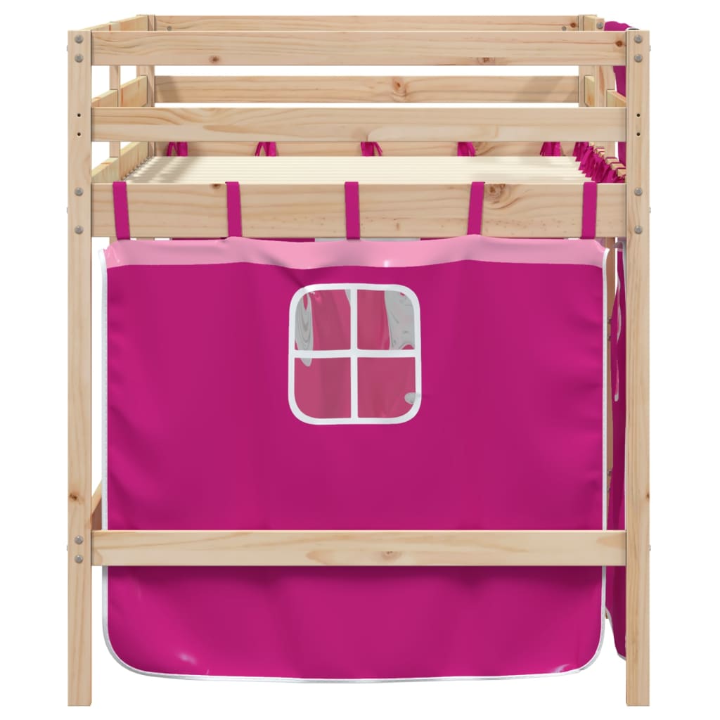 vidaXL Pat etajat de copii cu perdele, roz, 80x200 cm, lemn masiv pin vidaXL Pat etajat de copii cu perdele, roz, 80x200 cm, lemn masiv pin