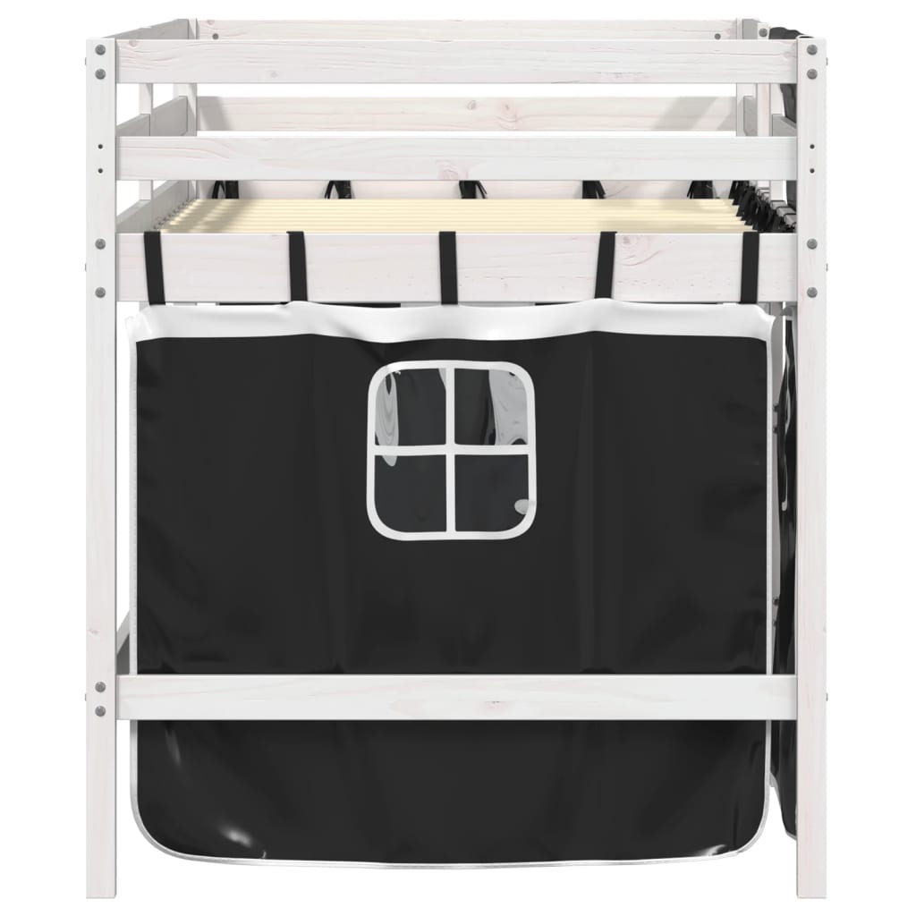 vidaXL Pat etajat de copii cu perdele, 80x200 cm, lemn masiv pin vidaXL Pat etajat de copii cu perdele, 80x200 cm, lemn masiv pin