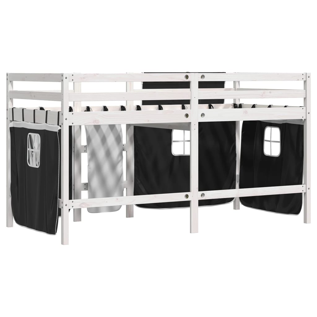 vidaXL Pat etajat de copii cu perdele, 80x200 cm, lemn masiv pin vidaXL Pat etajat de copii cu perdele, 80x200 cm, lemn masiv pin