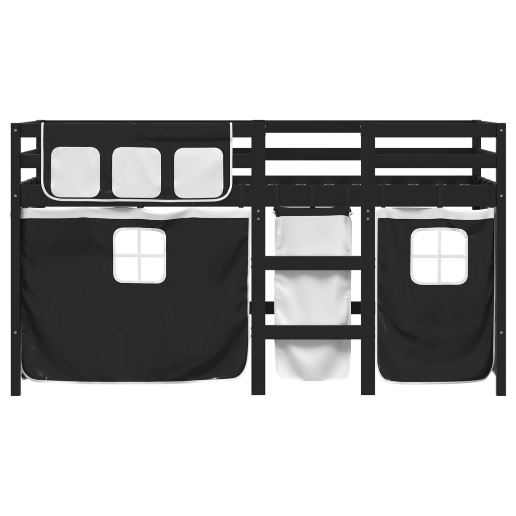vidaXL Pat etajat de copii cu perdele, 80x200 cm, lemn masiv pin vidaXL Pat etajat de copii cu perdele, 80x200 cm, lemn masiv pin