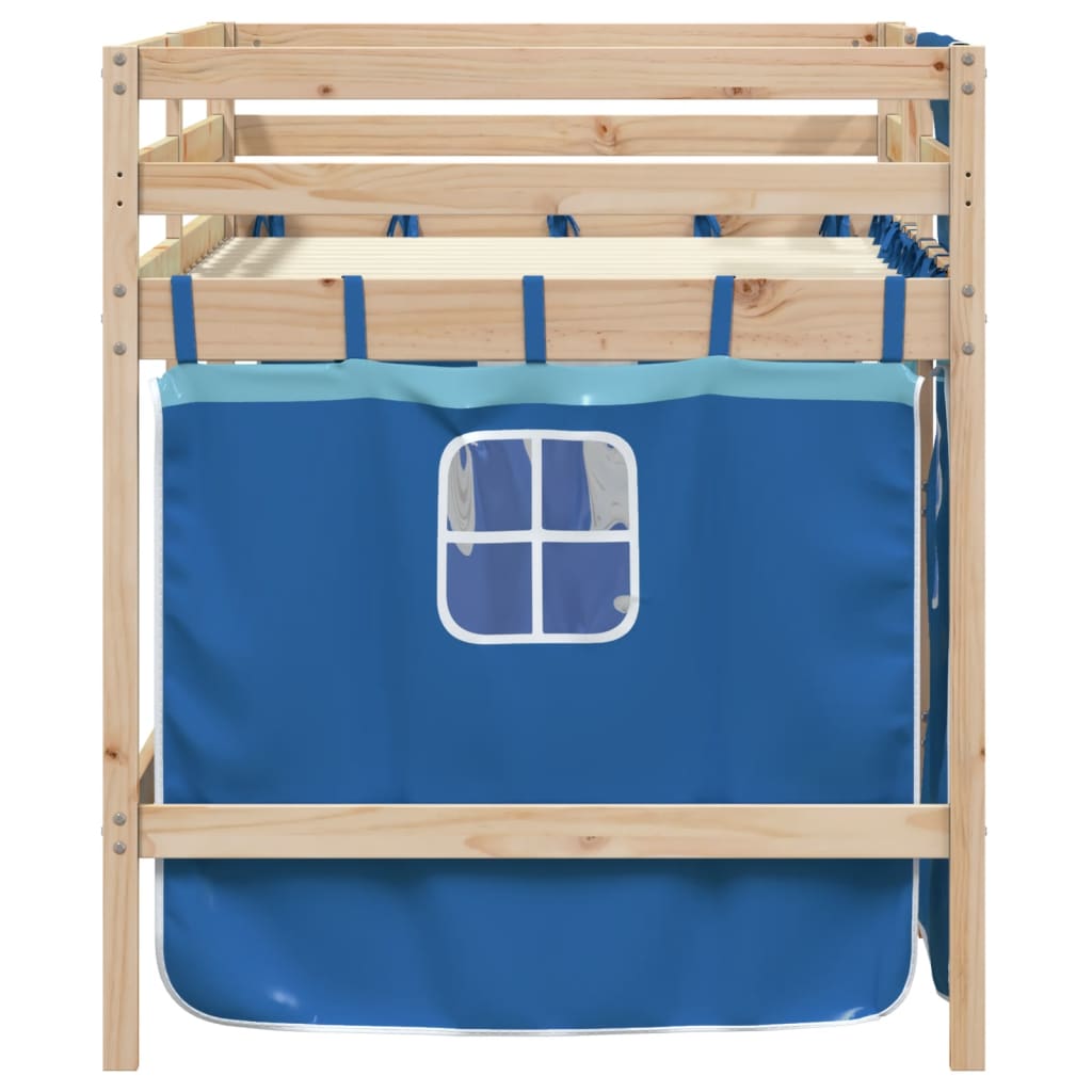 vidaXL Pat etajat de copii cu perdele, blå, 90x200 cm, lemn masiv pin vidaXL Pat etajat de copii cu perdele, blå, 90x200 cm, lemn masiv pin