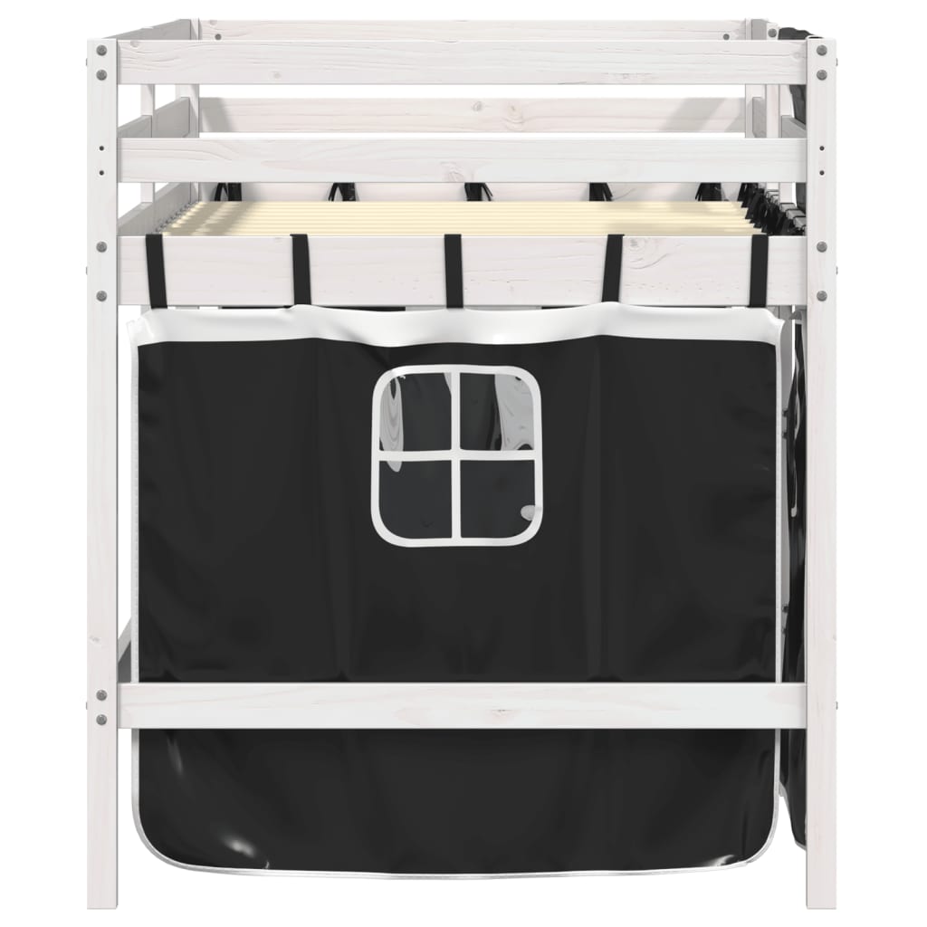 vidaXL Pat etajat de copii perdele, alb/negru 90x190 cm lemn masiv pin vidaXL Pat etajat de copii perdele, alb/negru 90x190 cm lemn masiv pin