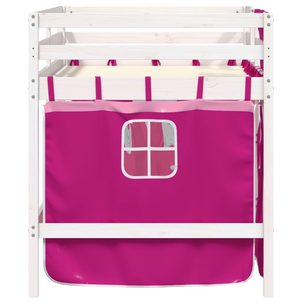 vidaXL Pat etajat de copii cu perdele, roz, 90x190 cm, lemn masiv pin vidaXL Pat etajat de copii cu perdele, roz, 90x190 cm, lemn masiv pin